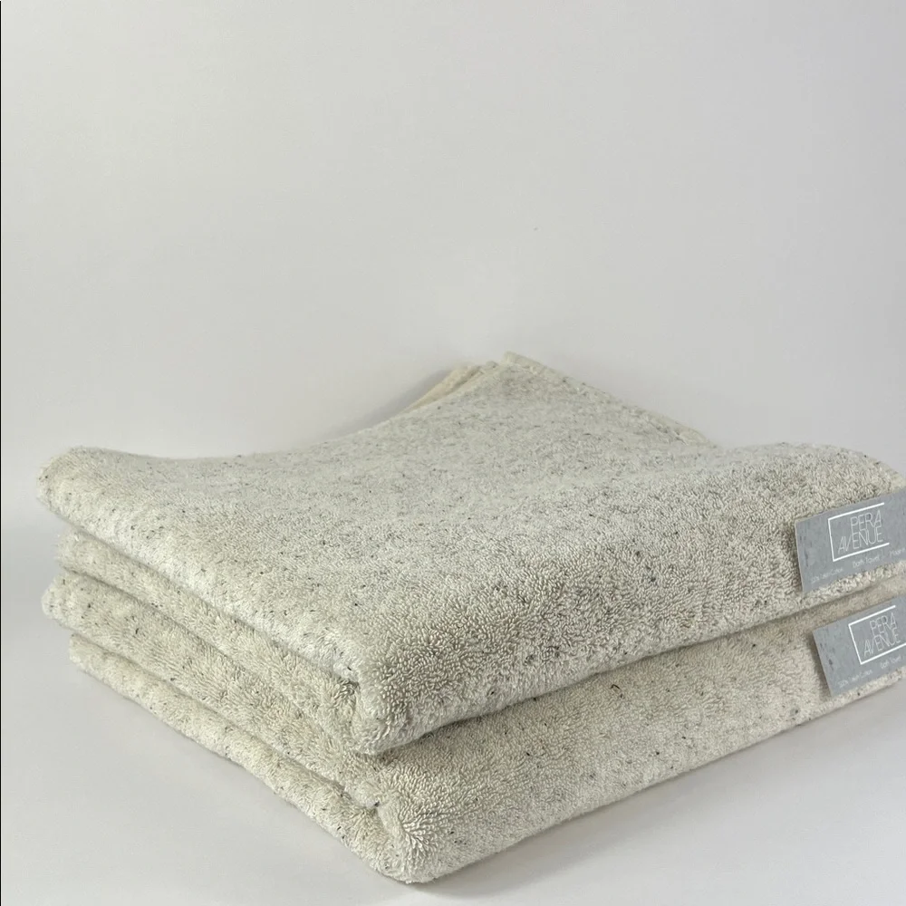 Pera Avenue Turkish Cotton Bath Towels Tan Black Speckles Plush Set of 2 NEW